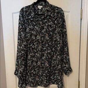 J. Jill Blue and Cream Floral Button Down Shirt size large tall